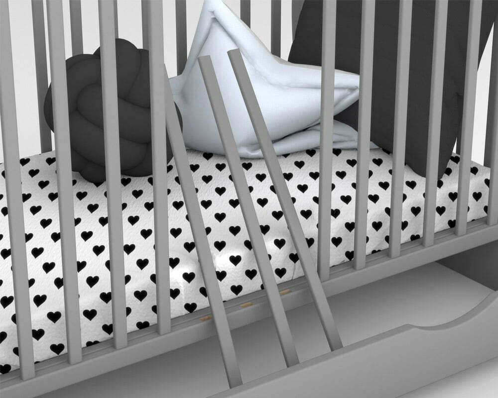 Wyjmowane szczebelki szarego łóżka dla niemowląt Julia